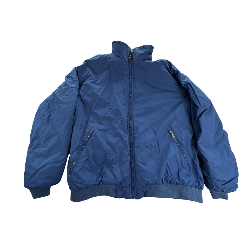 L.L.Bean Jacket Mens XL Blue Nylon Fleece Lined Bomber Full Zip Warm Outdoor